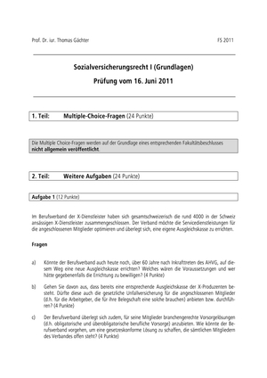 Sozialversicherungsrecht Prüfung 2011