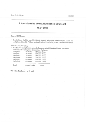 Int. and Eurp. Strafrecht Prüfung 2014
