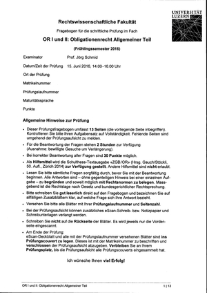 OR I und II Prüfung FS16