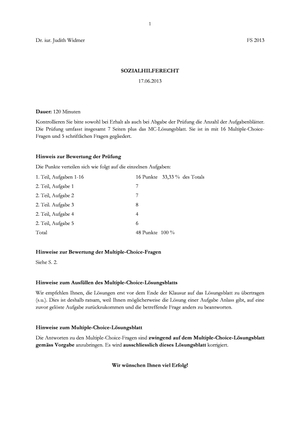 Sozialhilferecht Prüfung 2013