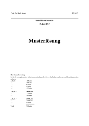 Immobiliarsachenrecht Prüfung 2013 Musterlösung