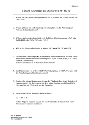 CHE101 HS2013: Übung 3