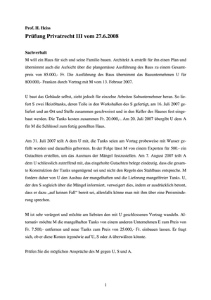 Privatrecht III Prüfung 2008 Musterlösung
