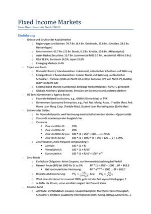 Fixed Income Markets Mitschrift / ZSF