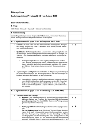 Privatrecht III Prüfung 2011 Musterlösung
