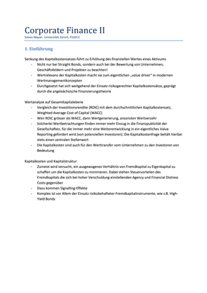 Corporate Finance II Mitschrift