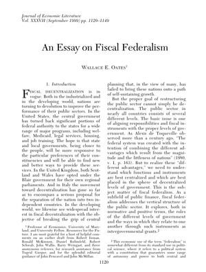 FiWi Oates Fiscal Federalism