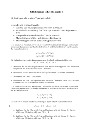 Mikro II: Selbststudium Tauschwirtschaft1 + Lösung