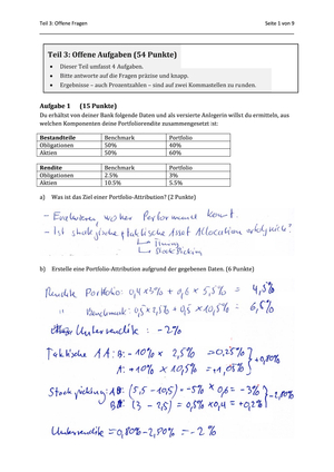 Investments Lösungen offene Fragen Probeprüfung