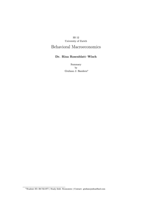 Behavioral Macroeconomics - Zusammenfassung