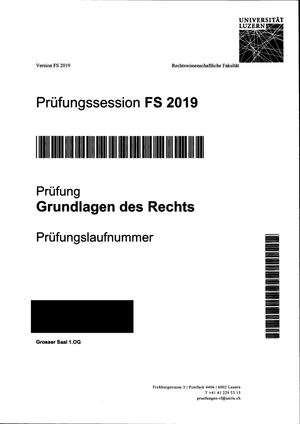 Prüfung Grundlagen des Rechts FS19