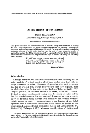 Feldstein: Theory of Tax Reform (1976)