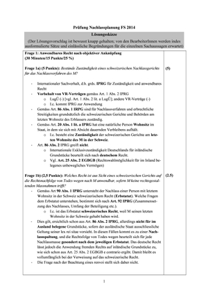 Nachlassplanung Prüfung 2014 Musterlösung