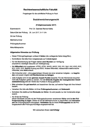 Sozialversicherungsrecht Prüfung FS17