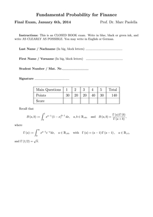 Probability Theory HS13