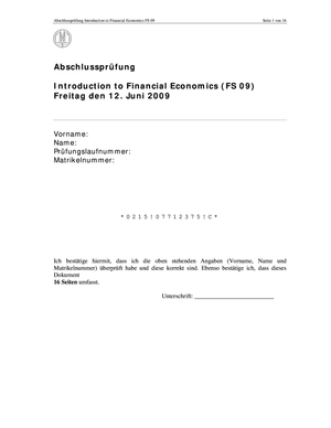 Financial Economics Pruefung FS09