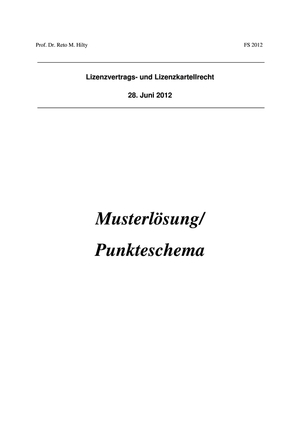 Lizenzvertrags-/kartellrecht Prüfung 2012 MuLö