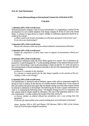 Int. Commercial Arbitration Prüfung 2010 6P