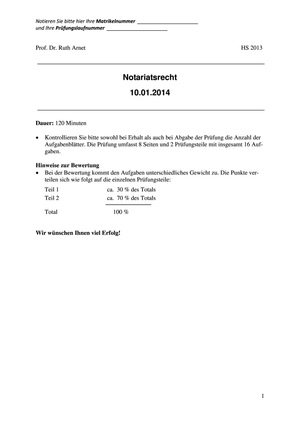 Notariatsrecht Prüfung 2013 Musterlösung