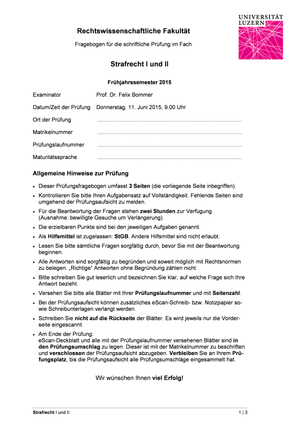 Strafrecht I und II Prüfung FS15