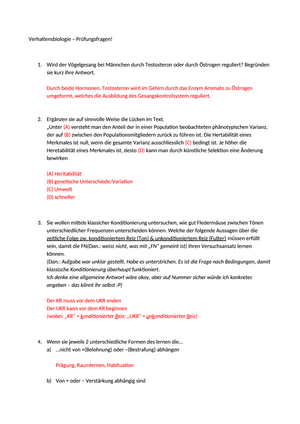 BIO122 Fragensammlung - Lösungen ausgebessert