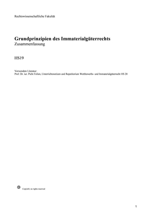 Grundprinzipien des Immaterialgüterrechts Zusammenfassung