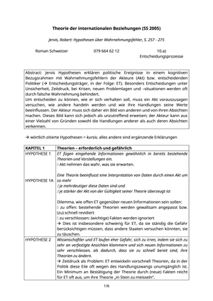 IRT ZSF - Jervis: Hypothesen über Wahrnehmungsfehl