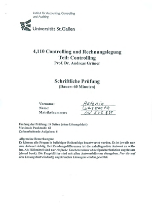 Prüfung 2006 Teil Controlling