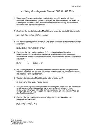 CHE101 HS2013: Übung 4