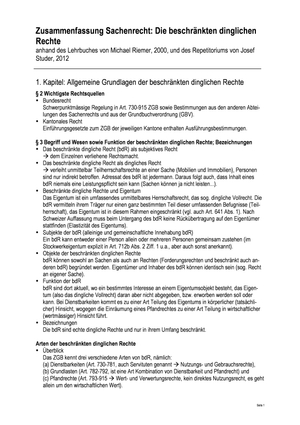 ZSF Sachenrecht: Beschränkte dingliche Rechte