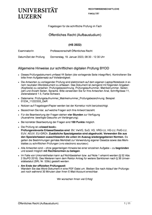 Prüfung öffentliches Recht HS22