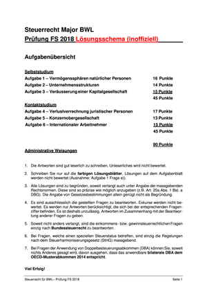 Steuerrecht - Prüfung + Lösung FS18
