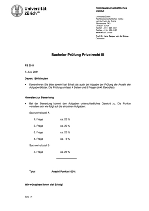Privatrecht III Prüfung 2011