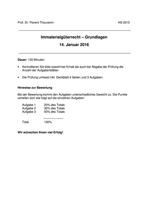 Immaterialgüterrecht Prüfung 2015 Musterlösung