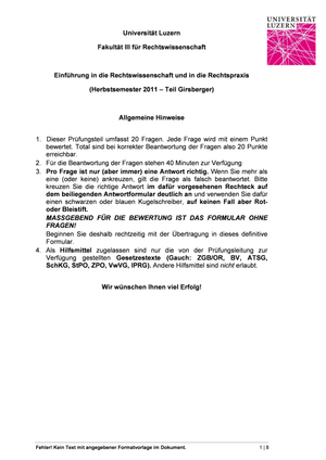 Einführung in die RW Prüfung HS11