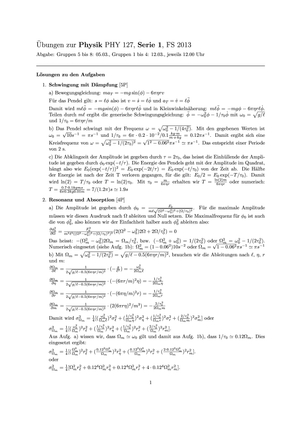 PHY 127, Serie 1, FS 2013 Prüfung