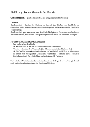 Zusammenfassung Geschlechtsspezifische Medizin