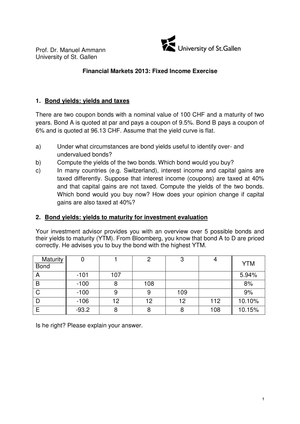 Financial Merkets Excercise Fixed Income
