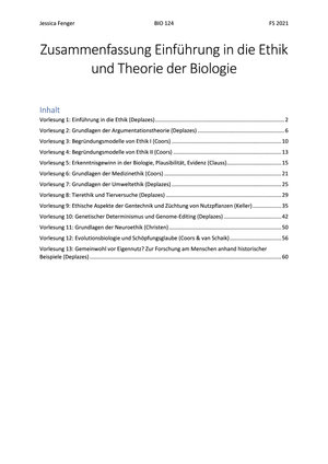 BIO 124 Zusammenfassung FS21