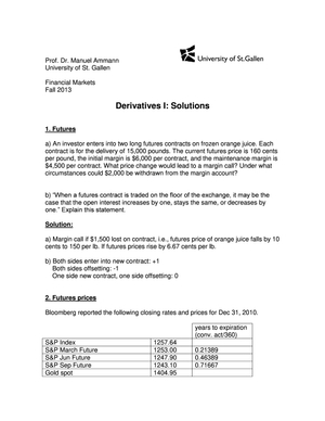 Financial Merkets Excercise Derivatives 1 Lösung