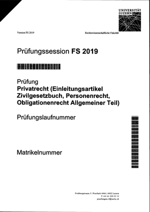 Prüfung Privatrecht FS19