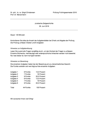 Jur. Zeitgeschichte Prüfung 2016 Musterlösung