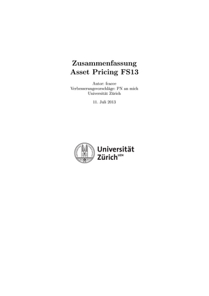 Asset Pricing Zusammenfassung FS 13