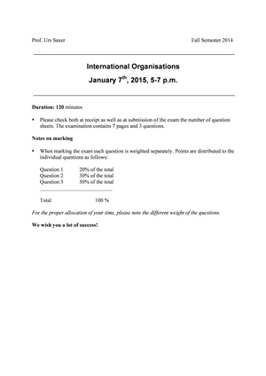International Organizations Prüfung 2014 Musterlös