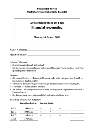 Prüfung Financial Accounting HS07 (#2)