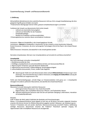 Zusammenfassung Umwelt und Ressourcenökonomik