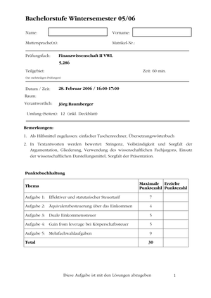 FiWi II Prüfung VWL 2006