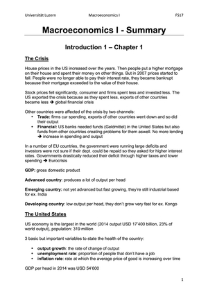 Summary Macroeconomics FS17 Oechslin
