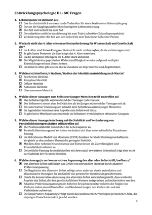 Entwicklungspsychologie 3: MC-Fragen