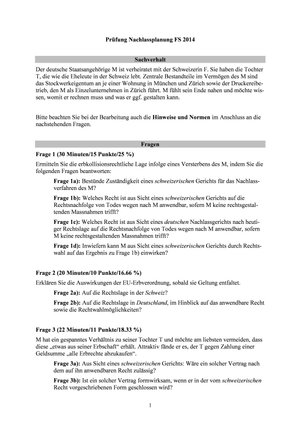 Nachlassplanung Prüfung 2014